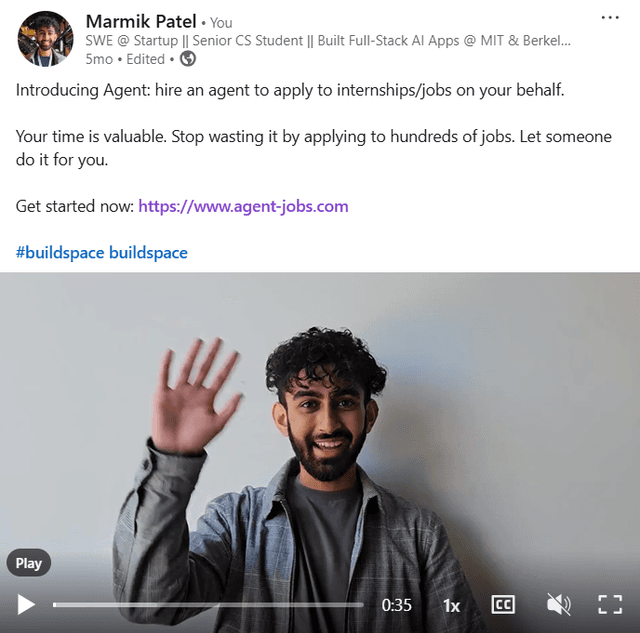 Marmik Patel Agent-Jobs Launch Post