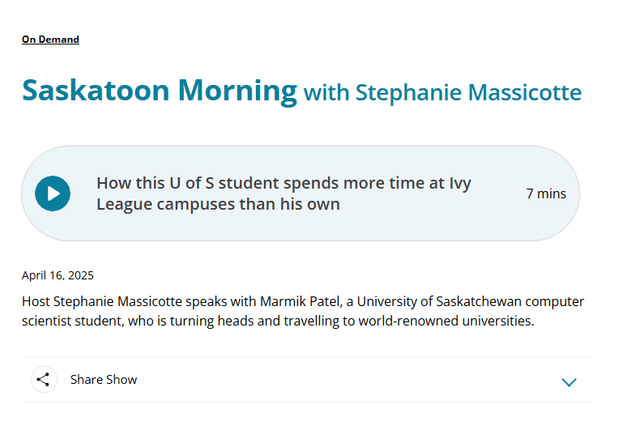 Marmik Patel CBC Saskatoon Radio Hackathon News Interview
